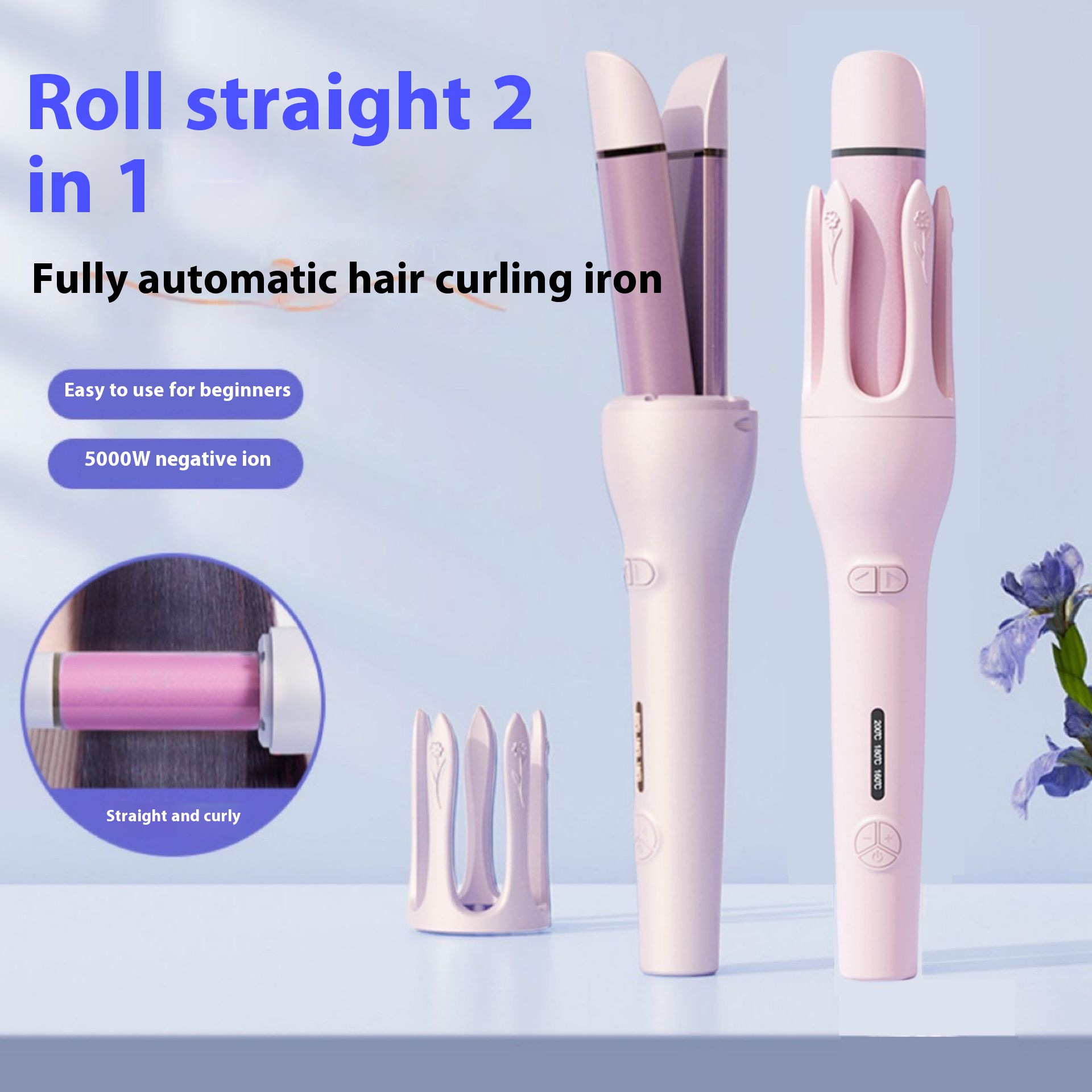 2-in-1 Automatic Hair Curler and Straightener in Pink
